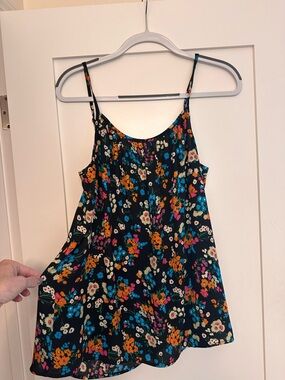 CAbi Black Floral Scoop Neck Top with Multicolor Blooms
